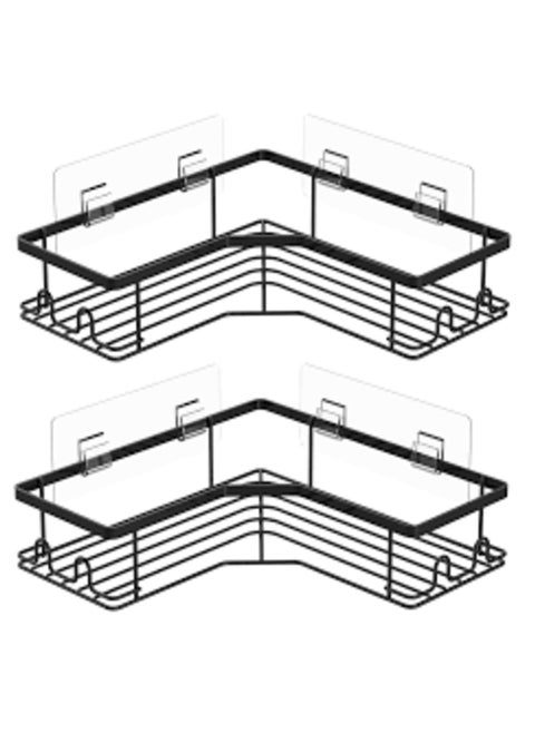 Metal bathroom corner shelf with rust-resistant adhesive sticker with a basket design to prevent water from accumulating in it to organize all bathroom accessories. Painted with high-quality paint