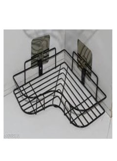 ماركة غير محددة رف زاوية للحمام معدن مع لاصق مقاوم للصدأ مع تصميم سلة لمنع تراكم الماء فيه لتنظيم جميع مستلزمات الحمام. مطلية بطلاء عالي الجودة  - Image 2
