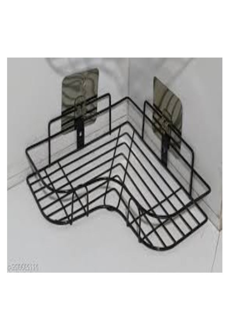 Generic - Metal bathroom corner shelf with rust-resistant adhesive sticker with a basket design to prevent water from accumulating in it to organize all bathroom accessories. Painted with high-quality paint - Image 1