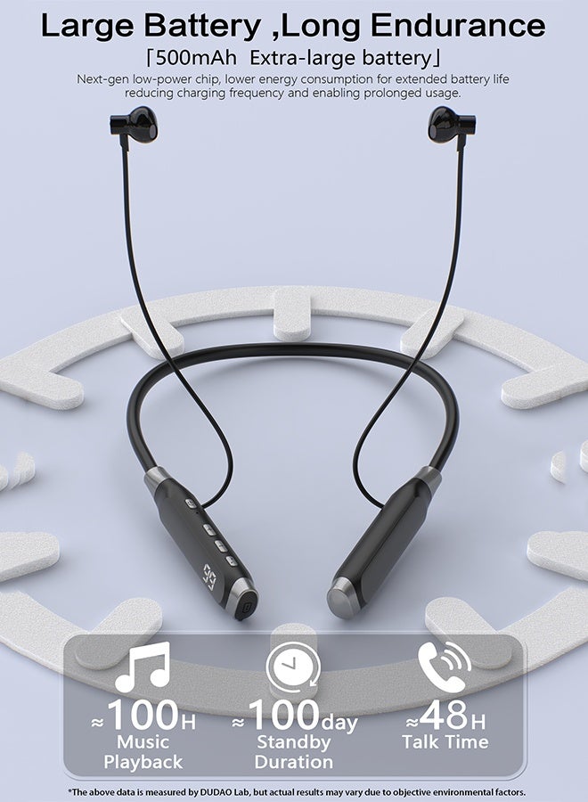 Bluetooth 5.3 Neckband Earphones with HD Digital Display, 12MM Dynamic Drivers, Ultra-Low Latency 0.06S, TF Card Playback, Long Battery Life (500mAh) - HiFi Sound Quality, Noise Cancellation, Magnetic Tangle-Free Design