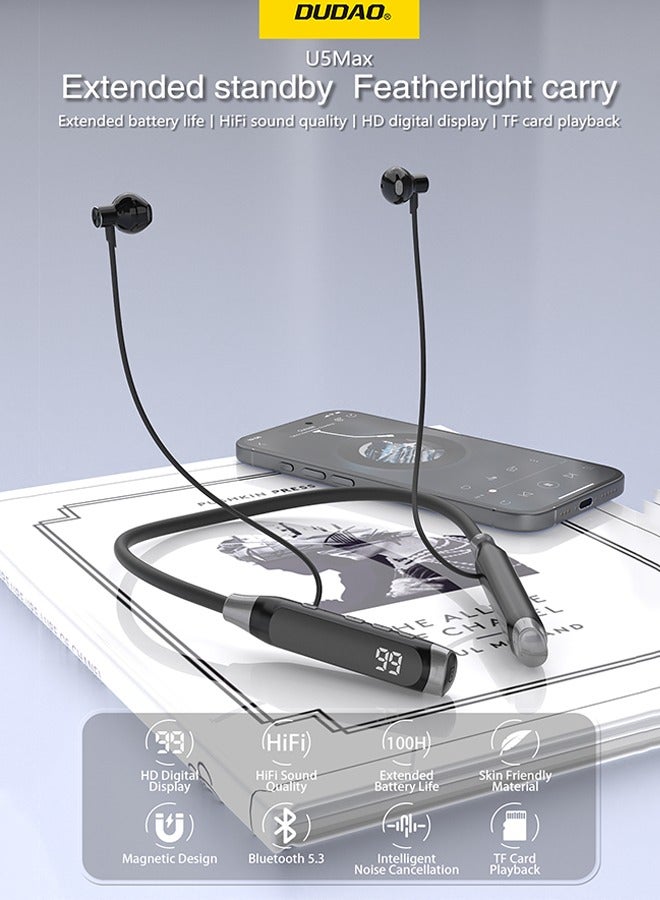 Bluetooth 5.3 Neckband Earphones with HD Digital Display, 12MM Dynamic Drivers, Ultra-Low Latency 0.06S, TF Card Playback, Long Battery Life (500mAh) - HiFi Sound Quality, Noise Cancellation, Magnetic Tangle-Free Design