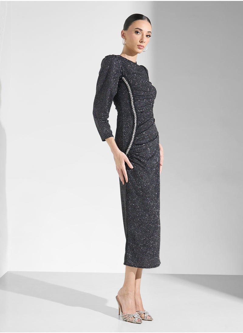 Khizana - Shimmer Shift Dress With Embellishment - Image 1