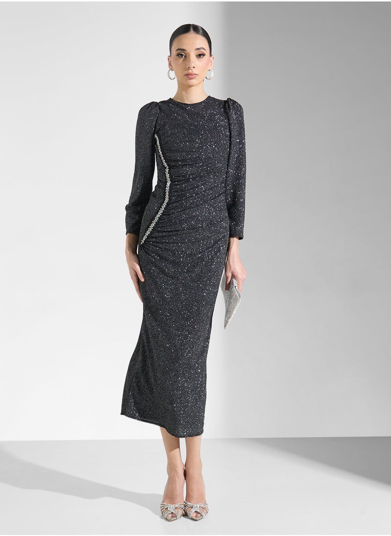 Khizana - Shimmer Shift Dress With Embellishment - Image 1