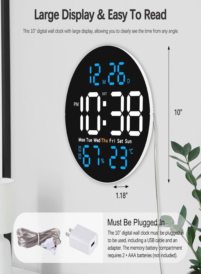 JoFomp 10" Large Digital Wall Clock with Remote Control, LED Display, Plug-in Digital Alarm Clock, Auto Brightness, DST, Temperature, Humidity, Applied to Classroom, Bedroom, Living Room, Office, Gym - Image 2