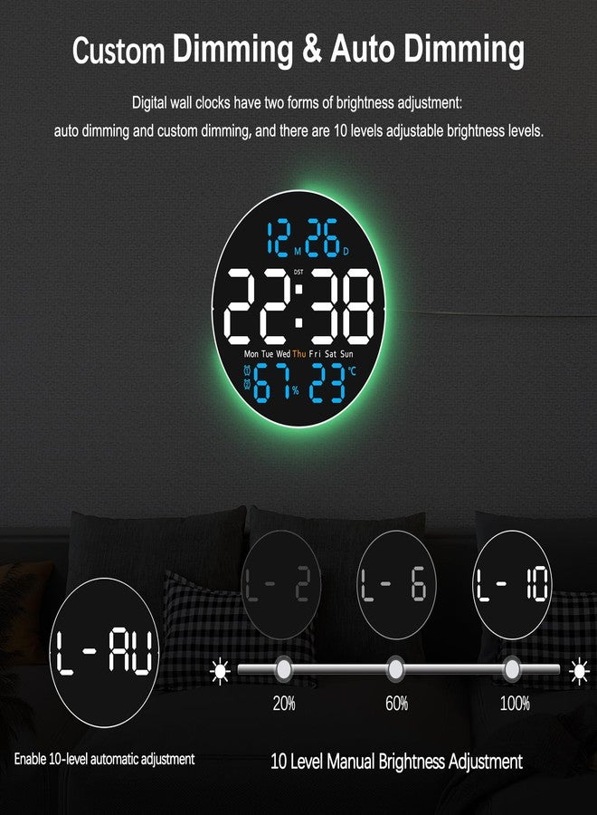 JoFomp 10" Large Digital Wall Clock with Remote Control, LED Display, Plug-in Digital Alarm Clock, Auto Brightness, DST, Temperature, Humidity, Applied to Classroom, Bedroom, Living Room, Office, Gym - Image 4