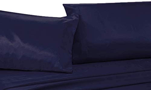 MK Home Mk Collection 4pc Soft Silky Satin Solid Color Deep Pocket Sheet Set (Navy Blue, King) - Image 2
