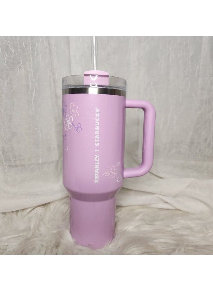 Stanley Cup Quencher X Starbucks H2.0 Lavender Sakura made of stainless steel 40 oz - Image 1