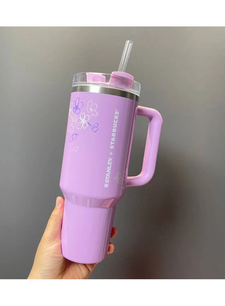 Stanley Cup Quencher X Starbucks H2.0 Lavender Sakura made of stainless steel 40 oz - Image 2