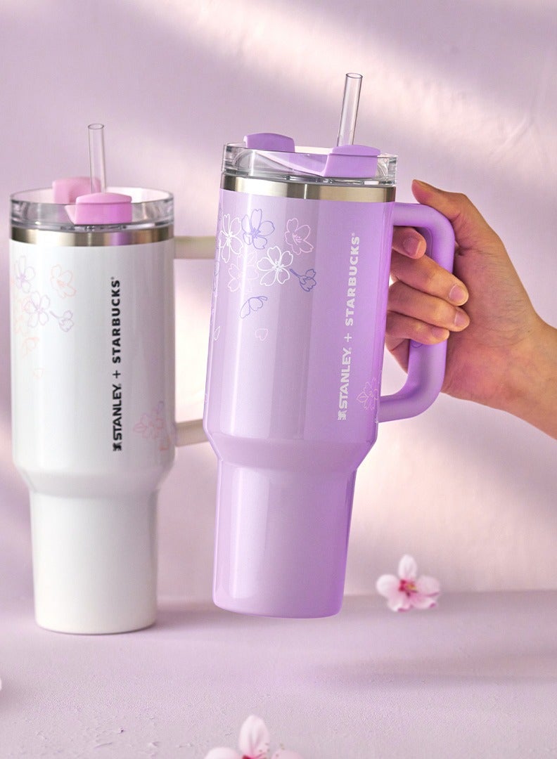 Stanley Cup Quencher X Starbucks H2.0 Lavender Sakura made of stainless steel 40 oz - Image 4