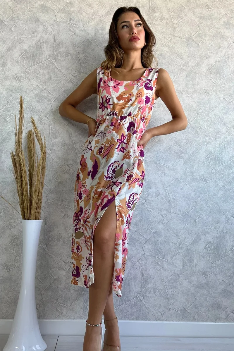 Gülseli Rose Waist Elastic Patterned Women's Summer Dress