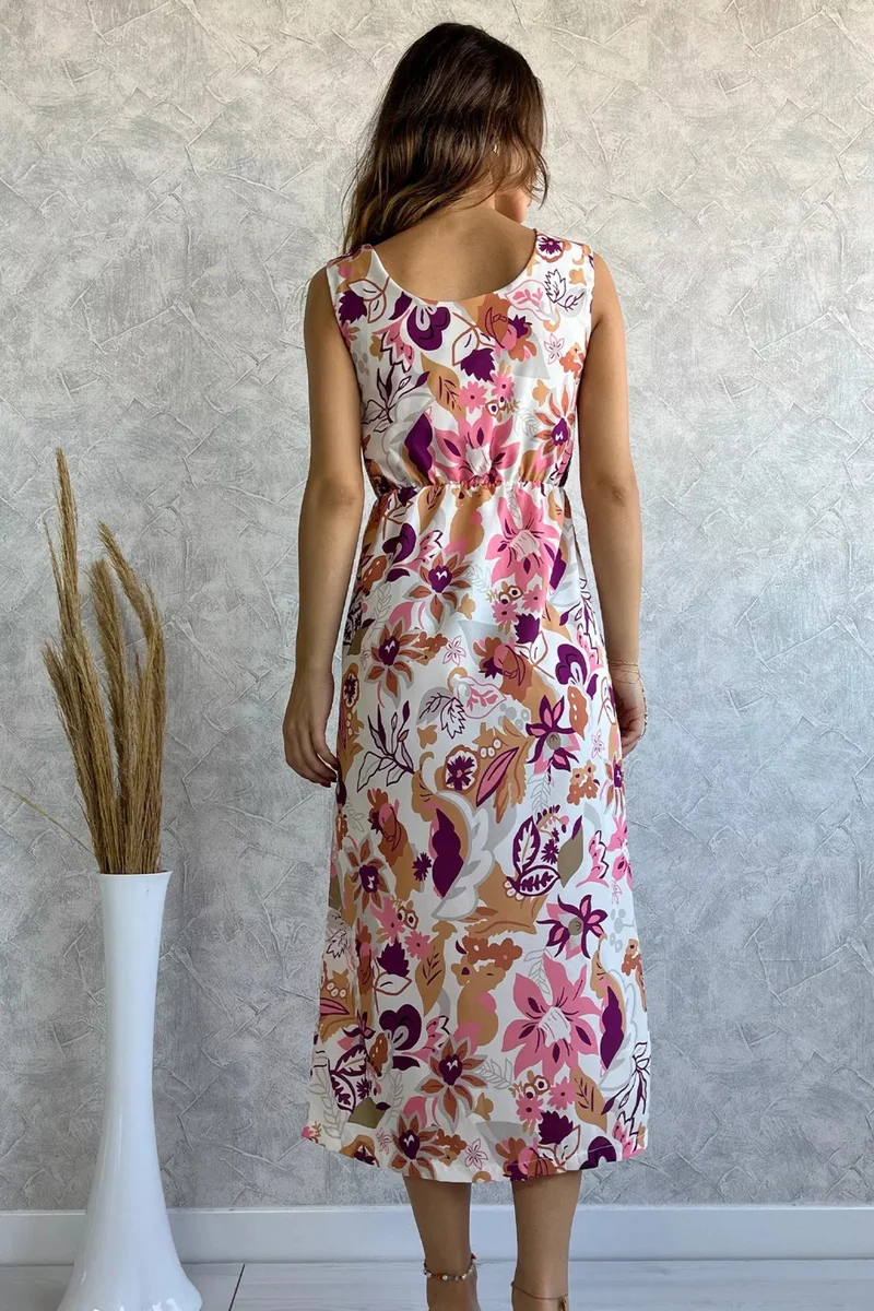 Gülseli Rose Waist Elastic Patterned Women's Summer Dress