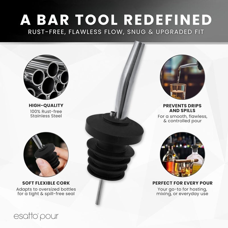 Esatto 6-Pack Stainless Steel Liquor Pour Spouts for Bottles - Built-in Hinged Lids with 3 Bottle Adapters - Drip-Free Spout for Olive Oil, Wine - Ideal for Cocktails, Bar Use, Kitchen Pourers - Rust-Free - Image 3