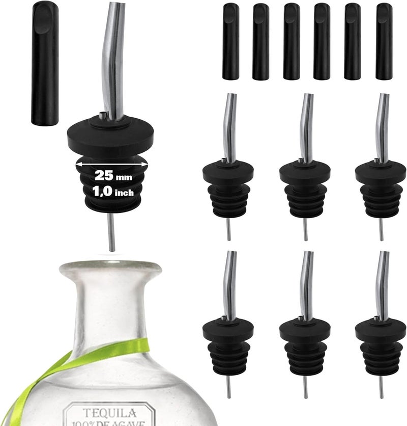 Esatto 6-Pack Stainless Steel Liquor Pour Spouts for Bottles - Built-in Hinged Lids with 3 Bottle Adapters - Drip-Free Spout for Olive Oil, Wine - Ideal for Cocktails, Bar Use, Kitchen Pourers - Rust-Free - Image 1