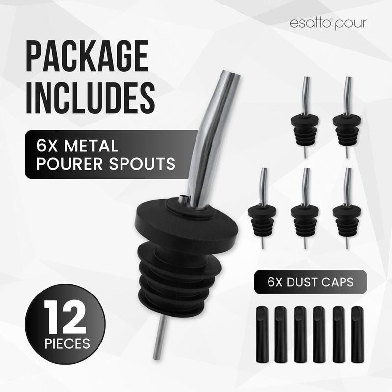 Esatto 6-Pack Stainless Steel Liquor Pour Spouts for Bottles - Built-in Hinged Lids with 3 Bottle Adapters - Drip-Free Spout for Olive Oil, Wine - Ideal for Cocktails, Bar Use, Kitchen Pourers - Rust-Free - Image 2