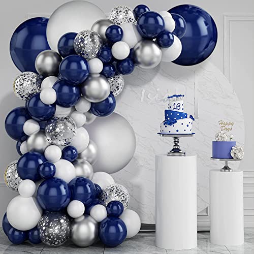Zesliwy Navy Blue Silver Balloons Garland Kit, Navy Blue White Silver Confetti Balloons Arch Kit for Birthday Party Bridal Shower Wedding Graduation Class of 2025 Prom Decorations…… - Image 1
