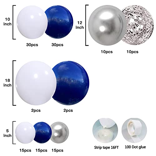Zesliwy Navy Blue Silver Balloons Garland Kit, Navy Blue White Silver Confetti Balloons Arch Kit for Birthday Party Bridal Shower Wedding Graduation Class of 2025 Prom Decorations…… - Image 3