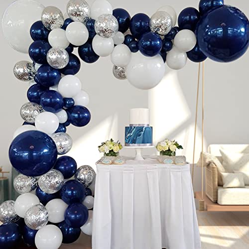 Zesliwy Navy Blue Silver Balloons Garland Kit, Navy Blue White Silver Confetti Balloons Arch Kit for Birthday Party Bridal Shower Wedding Graduation Class of 2025 Prom Decorations…… - Image 5