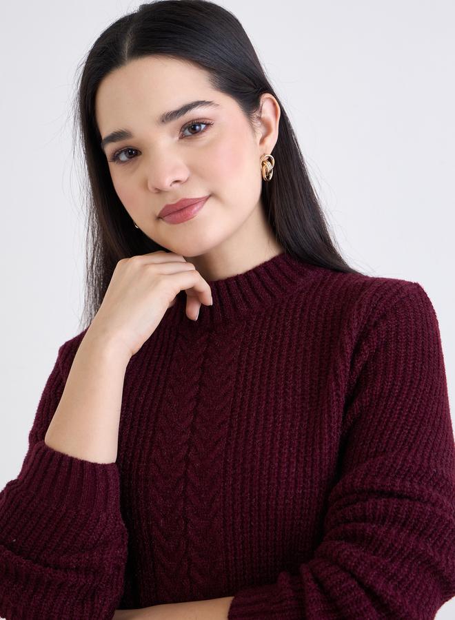 Styli Burgundy Cable Knit Sweater - Image 4