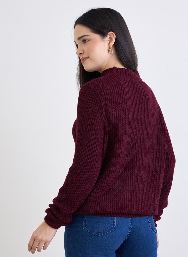 Styli Burgundy Cable Knit Sweater - Image 5