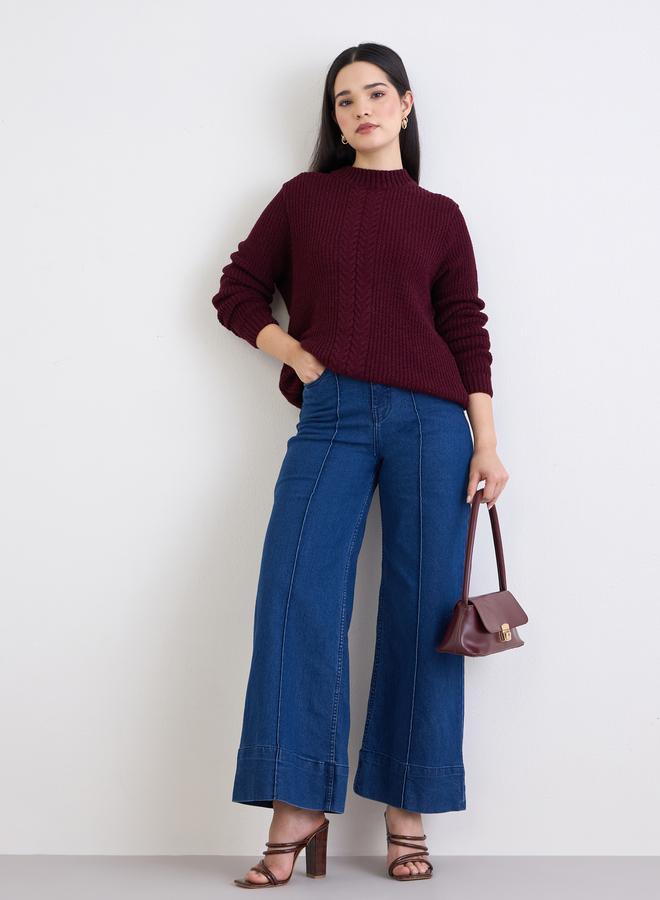 Styli Burgundy Cable Knit Sweater - Image 2