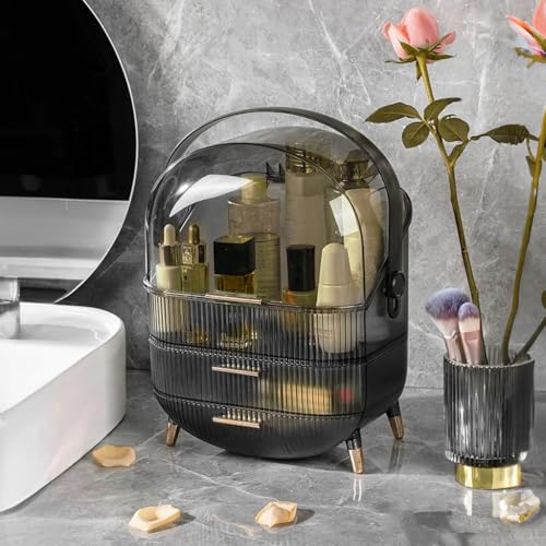 ALOXE Storage Box and Organiser for Makeup & Skincare | Large Makeup Organisers with Dust-Proof Cover | Dressing Table Organiser with Drawers (Clear Black) - Image 2