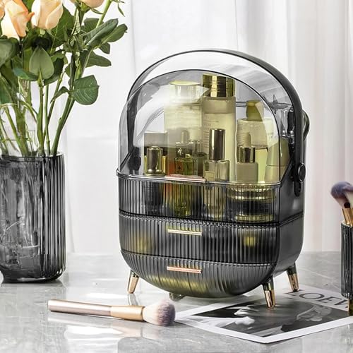 ALOXE Storage Box and Organiser for Makeup & Skincare | Large Makeup Organisers with Dust-Proof Cover | Dressing Table Organiser with Drawers (Clear Black) - Image 1