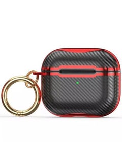 ACLIX AirPods 3 (3rd Generation) Carbon Fiber Textured Case Gold Electroplating Frame Cover Shockproof Full Body Protection with Carabiner Keychain Compatible with Apple AirPods 3rd Generation 2021 Black/Re 