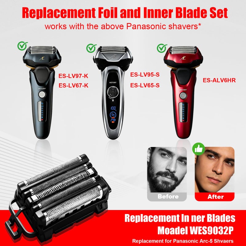 TGSBHIO 1Pack Replacement Blades and Foil Compatible with Panasonic ARC5 5-Blade Shavers, Compatible with WES9032P ES9032 ES9034 ES9036 ES9038, Fits Models ES-LV61, ES-LV65, ES-LV67, ES-LV95 1Cleaning Brush - Image 5