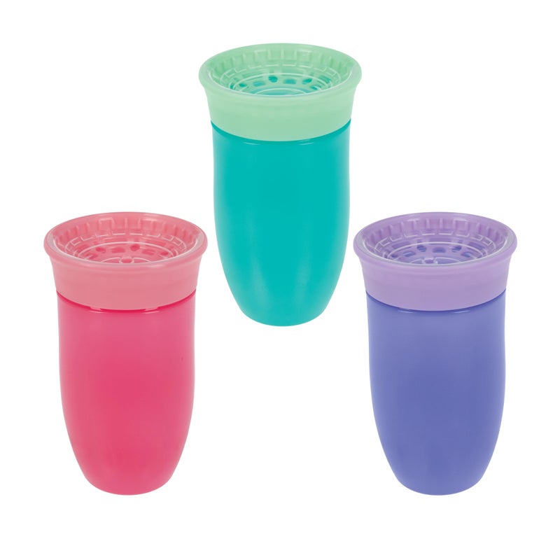 Nuby Wonder Cup - Spill-Proof Toddler Sippy Cups - (3 Pack) 10 oz - Sip from All Sides - Leak Resistant - Spoutless Transition Cup - Aqua/Purple/Pink - Image 1