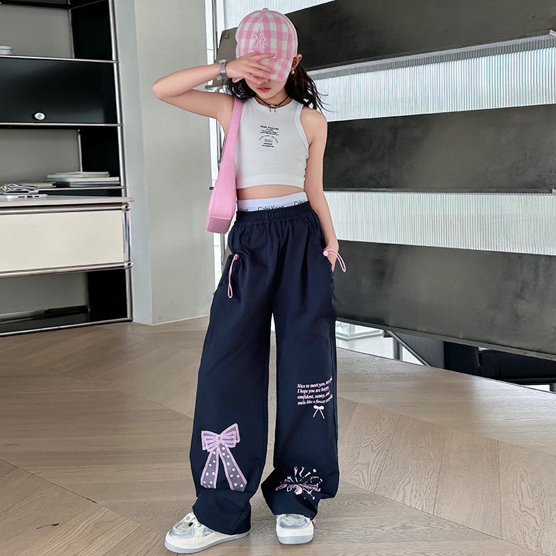 Girls' Summer Wear Thin Workwear Pants Girls' Summer Western Style Wide Leg Pants Children'S Fashionable Casual Pants - Image 5