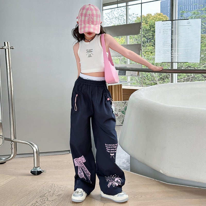 Girls' Summer Wear Thin Workwear Pants Girls' Summer Western Style Wide Leg Pants Children'S Fashionable Casual Pants - Image 4