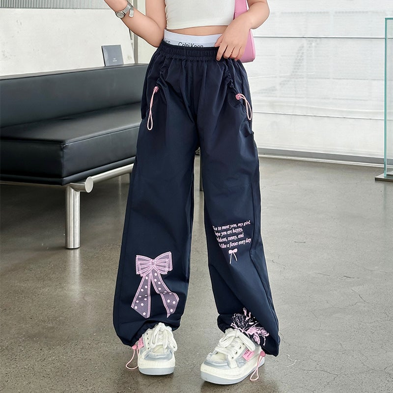 Girls' Summer Wear Thin Workwear Pants Girls' Summer Western Style Wide Leg Pants Children'S Fashionable Casual Pants - Image 1