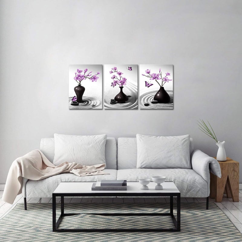 Kalormore Zen Sand Canvas Wall Art - Purple Magnolia Flowers - Image 3