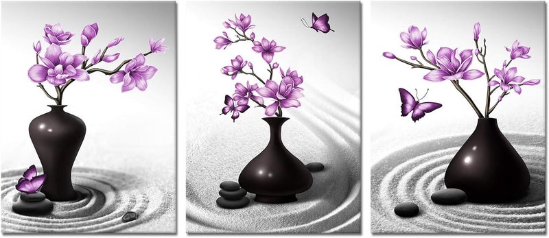 Kalormore Zen Sand Canvas Wall Art - Purple Magnolia Flowers - Image 1