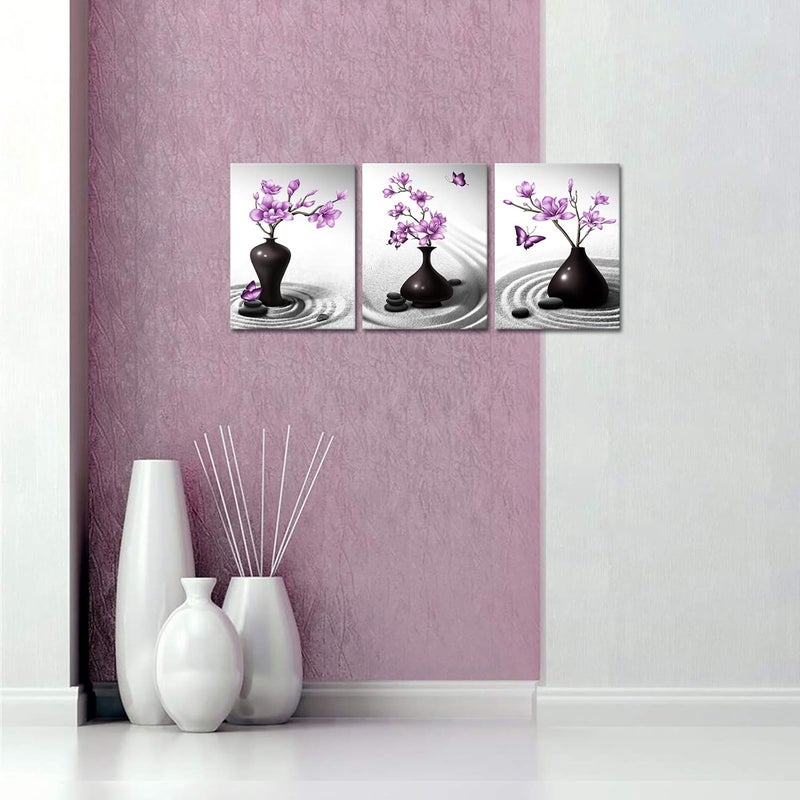 Kalormore Zen Sand Canvas Wall Art - Purple Magnolia Flowers - Image 2