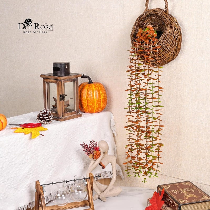 Der Rose 1Pcs Fake Fall Plants Hanging Orange Artificial Potted Faux Eucalyptus Plant Decorations for Fall Thanksgiving Bathroom Table Centerpiece Wall Kitchen Room Decor Indoor and Outdoor - Image 4