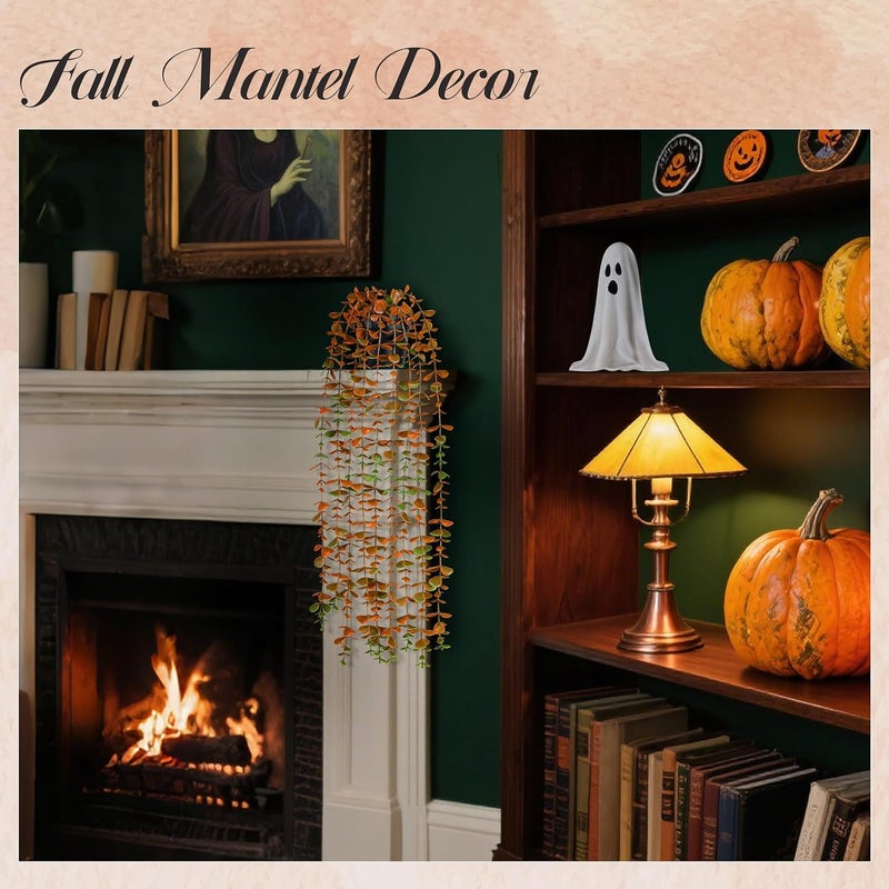Der Rose 1Pcs Fake Fall Plants Hanging Orange Artificial Potted Faux Eucalyptus Plant Decorations for Fall Thanksgiving Bathroom Table Centerpiece Wall Kitchen Room Decor Indoor and Outdoor - Image 5