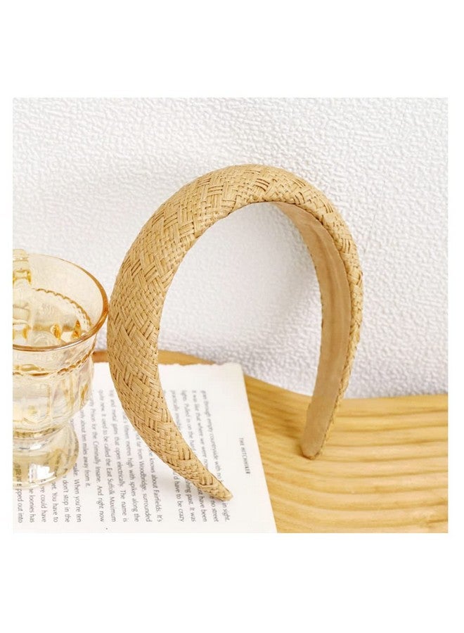 yaozeio Rattan Padded Headband Puffy Headbands For Women Straw Woven Headband Head Bands No Slip Wide Raffia Puffy Hair Band Thick Headbands For Girls Summer Hair Accessories - Image 1