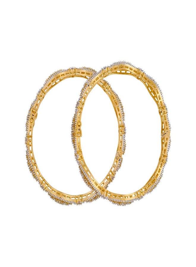 KUSHAL'S Fashion Jewellery White Rodium-Gold Polished Copper Zircon Bangles with Locking System, Best for Bridesmaid & Special Occasion - 451818 - Image 3