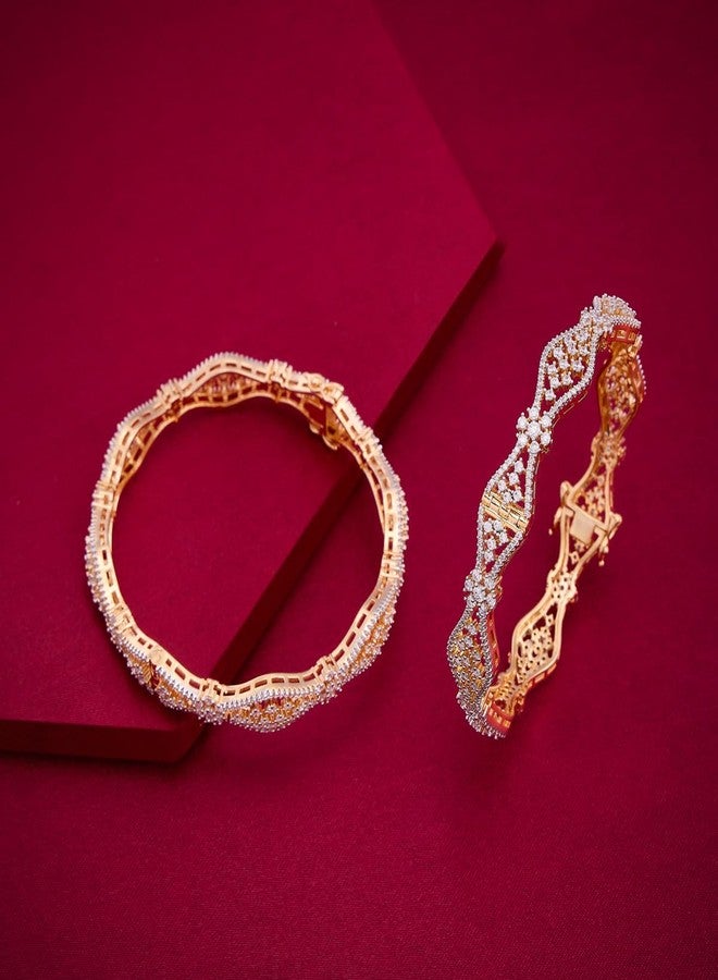 KUSHAL'S Fashion Jewellery White Rodium-Gold Polished Copper Zircon Bangles with Locking System, Best for Bridesmaid & Special Occasion - 451818 - Image 2