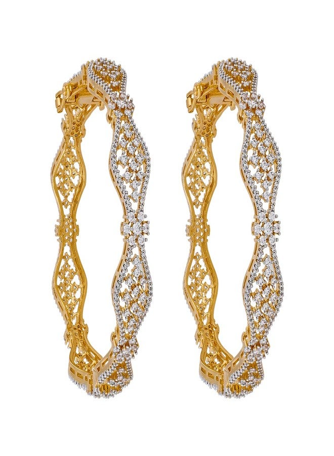 KUSHAL'S Fashion Jewellery White Rodium-Gold Polished Copper Zircon Bangles with Locking System, Best for Bridesmaid & Special Occasion - 451818 - Image 1