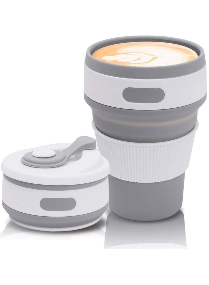 Collapsible Cup, Collapsible Coffee Cup, Folding Cup, Food Grade Silicone Cup, Portable Cup, Reusable Cups, Foldable Cup with Lids for Outdoor Drinking, Leak Proof, BPA Free, Durability (Gray) - Image 1