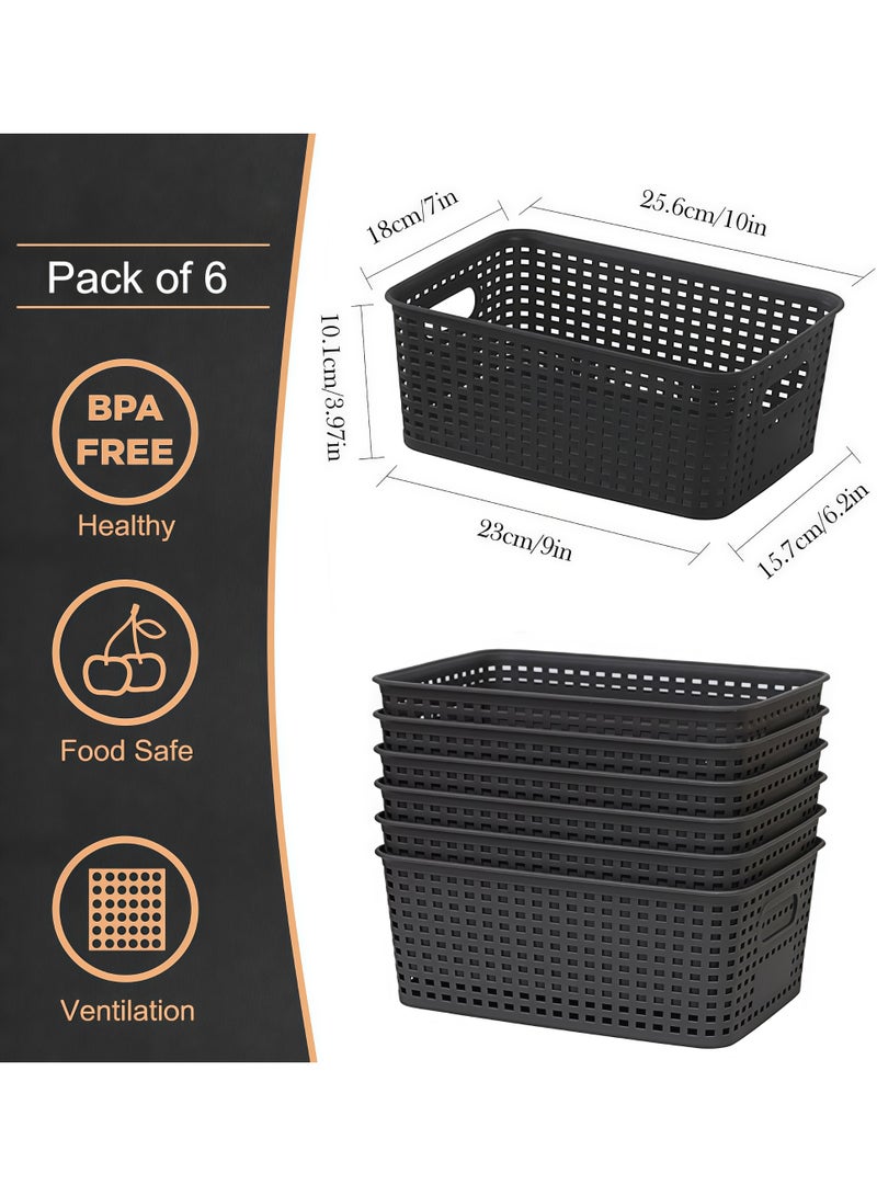 6-Pack Plastic Storage Baskets Set of Stackable Weave Baskets Sturdy Storage Containers with Handle for Shelves, Desktops, Cabinets, Bedrooms, Office ﻿ - Image 2