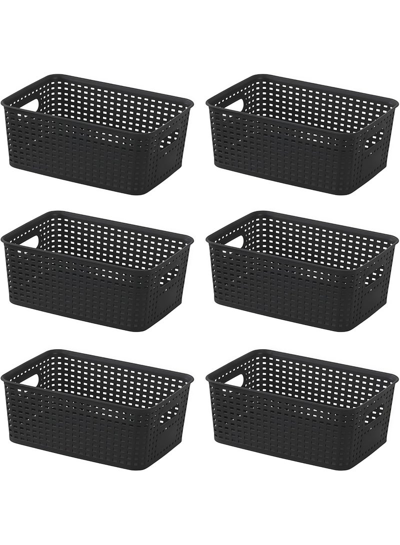 6-Pack Plastic Storage Baskets Set of Stackable Weave Baskets Sturdy Storage Containers with Handle for Shelves, Desktops, Cabinets, Bedrooms, Office ﻿ - Image 1