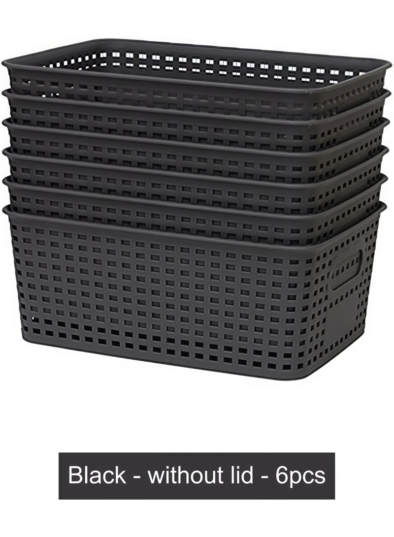 6-Pack Plastic Storage Baskets Set of Stackable Weave Baskets Sturdy Storage Containers with Handle for Shelves, Desktops, Cabinets, Bedrooms, Office ﻿ - Image 5