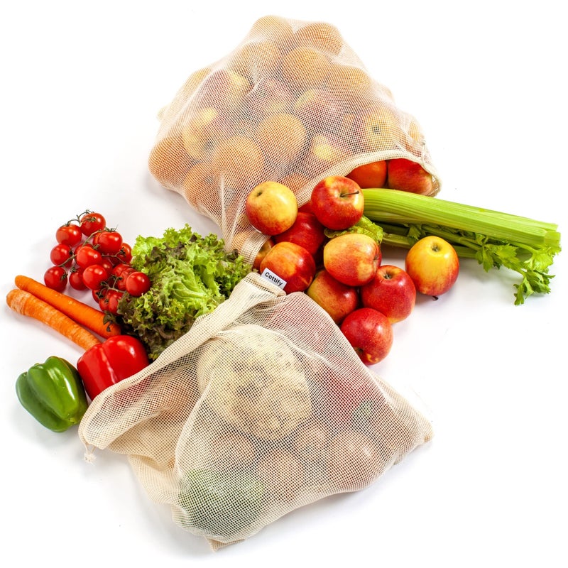 Cottify 6 Reusable Produce Bags Grocery Washable | Organic Cotton Mesh Produce Bags | Double-Stitched & Tare Weigh | Mesh bags for vegetables | Cotton Produce Bags Reusable Washable | Produce bag (3 sizes) - Image 4