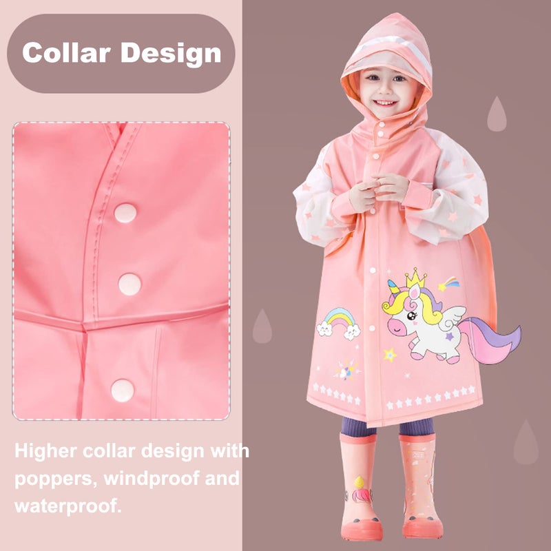Fewlby Kids Raincoats For Girls Boys Waterproof Rain Jacket Cartoon Unicorn Children Toddler Rain Wear Children Rain Poncho S Size 1-2 Years - Image 2