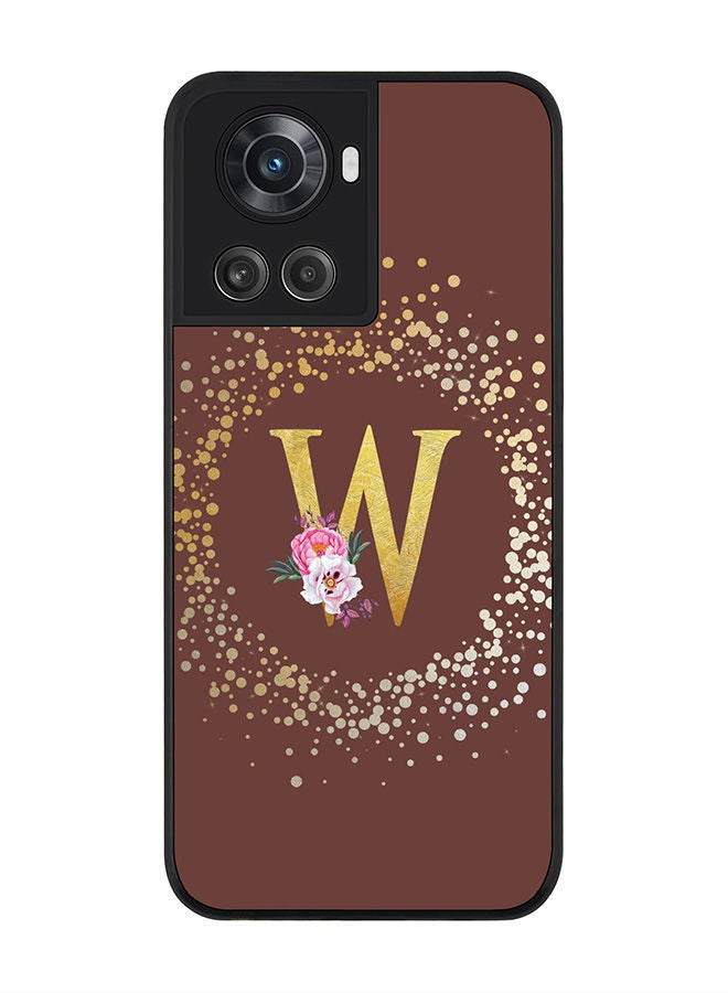 Stylizedd Rugged Black edge case for OnePlus 10R 5G/OnePlus Ace 5G Slim fit Soft Case Flexible Rubber Edges Anti Drop TPU Gel Thin Cover - Custom Monogram Initial Letter Floral Pattern Alphabet - W (Brown ) - Image 1