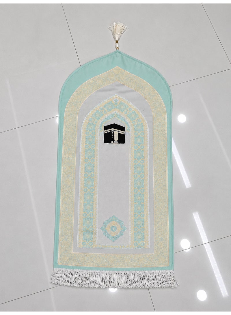 Islamic Prayer Mat with Kaaba Design – Soft Velvet Janamaz with Elegant Tassels for Salah, Home & Mosque