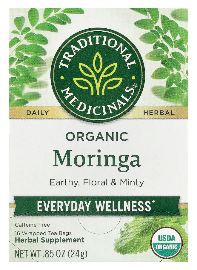 Traditional Organic Moringa Caffeine Free 16 Wrapped Tea Bags 0.85 oz (24 g) 